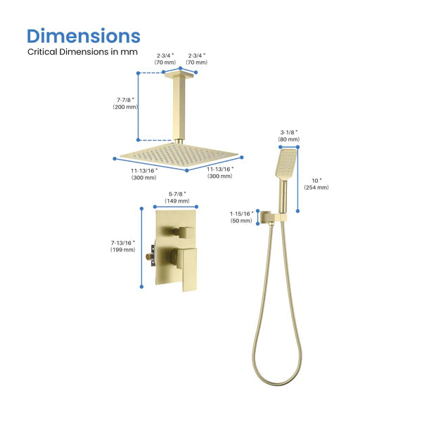 Casa Fixtures - Shower Faucets - Quadra Pressure Balanced 2-Function Ceiling Mount Shower System with Rough-In Valve (CSF-4012)
