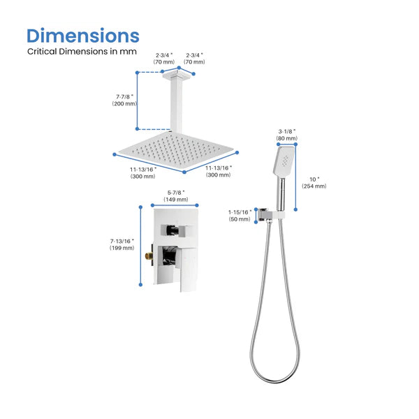 Casa Fixtures - Shower Faucets - Quadra Pressure Balanced 2-Function Ceiling Mount Shower System with Rough-In Valve (CSF-4012)