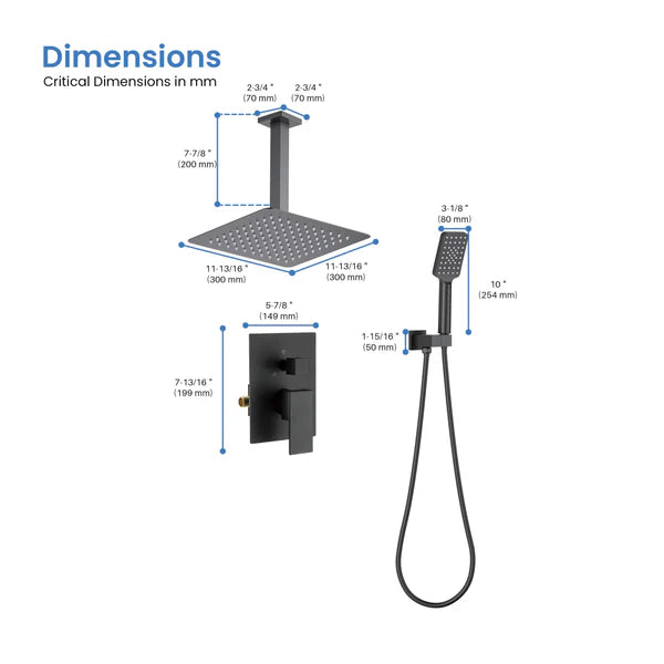 Casa Fixtures - Shower Faucets - Quadra Pressure Balanced 2-Function Ceiling Mount Shower System with Rough-In Valve (CSF-4012)