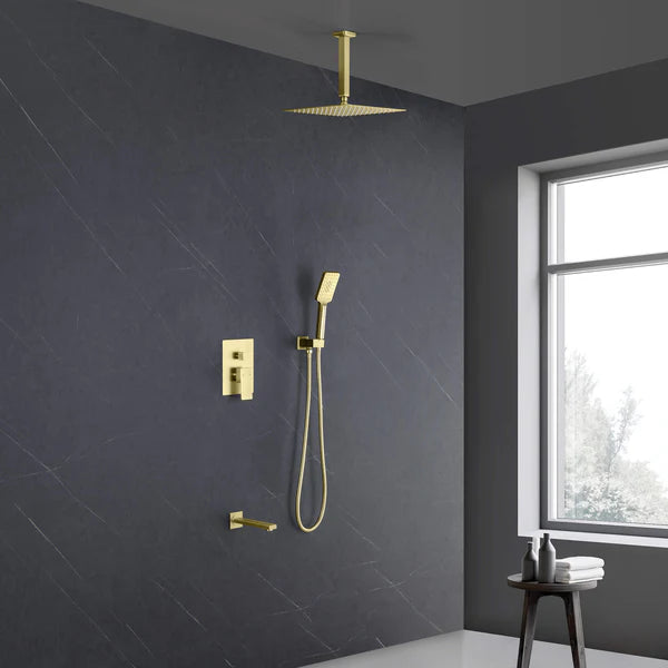 Casa Fixtures - Shower Faucets - Quadra Pressure Balanced 3-Function Ceiling Mount Shower System with Rough-In Valve (CSF-4013)