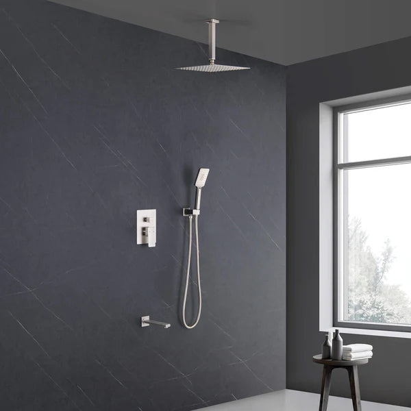 Casa Fixtures - Shower Faucets - Quadra Pressure Balanced 3-Function Ceiling Mount Shower System with Rough-In Valve (CSF-4013)