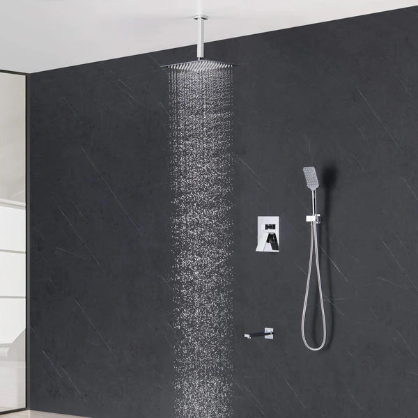 Casa Fixtures - Shower Faucets - Quadra Pressure Balanced 3-Function Ceiling Mount Shower System with Rough-In Valve (CSF-4013)