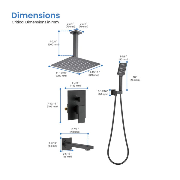 Casa Fixtures - Shower Faucets - Quadra Pressure Balanced 3-Function Ceiling Mount Shower System with Rough-In Valve (CSF-4013)