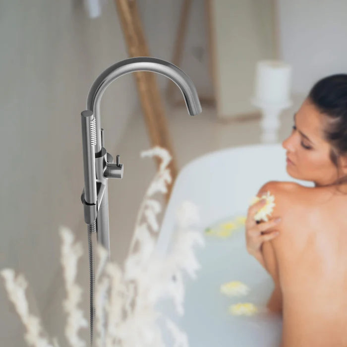 Casa Fixtures - Tub Faucets - Halo Floor Mount Tub Filler With Hand Shower (CTF-3001)