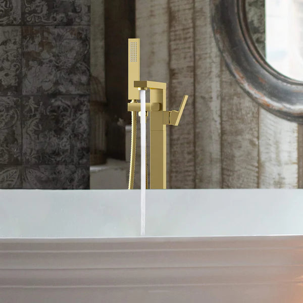 Casa Fixtures - Tub Faucets - Quadra Floor Mount Tub Filler With Hand Shower (CTF-3002)