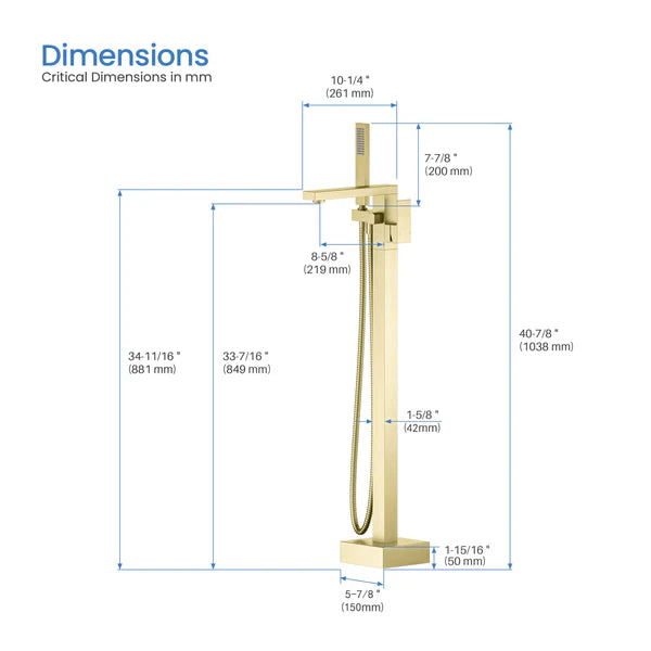 Casa Fixtures - Tub Faucets - Quadra Floor Mount Tub Filler With Hand Shower (CTF-3002)