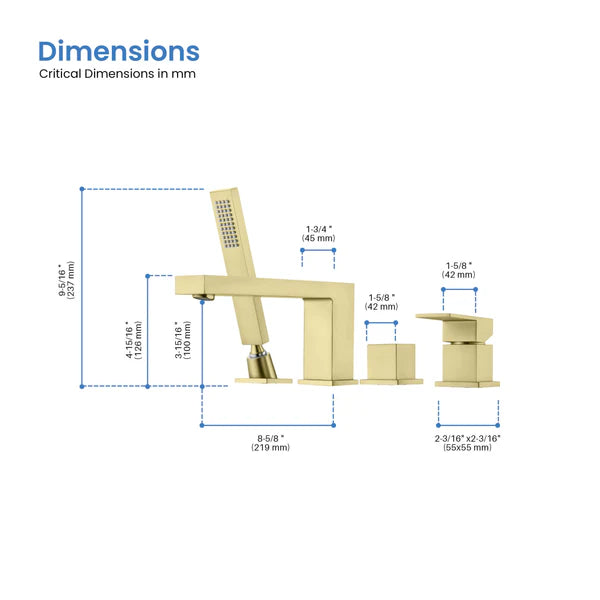 Casa Fixtures - Tub Faucets - Quadra Deck Mounted Roman Bathtub Faucet with Hand Shower (CTF-3102)