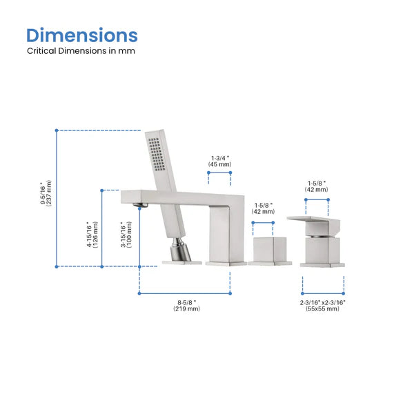 Casa Fixtures - Tub Faucets - Quadra Deck Mounted Roman Bathtub Faucet with Hand Shower (CTF-3102)