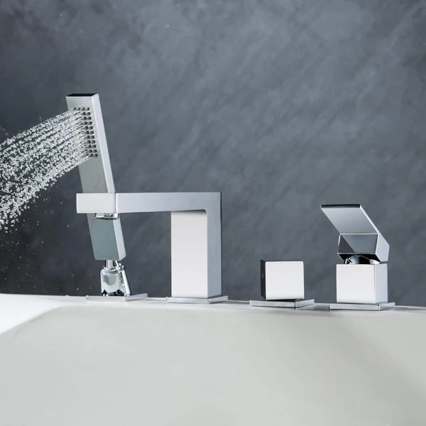 Casa Fixtures - Tub Faucets - Quadra Deck Mounted Roman Bathtub Faucet with Hand Shower (CTF-3102)