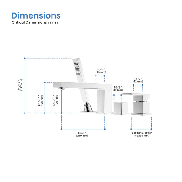 Casa Fixtures - Tub Faucets - Quadra Deck Mounted Roman Bathtub Faucet with Hand Shower (CTF-3102)