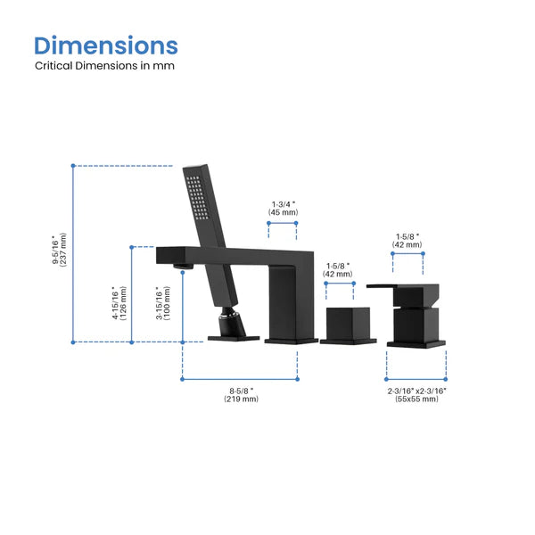 Casa Fixtures - Tub Faucets - Quadra Deck Mounted Roman Bathtub Faucet with Hand Shower (CTF-3102)
