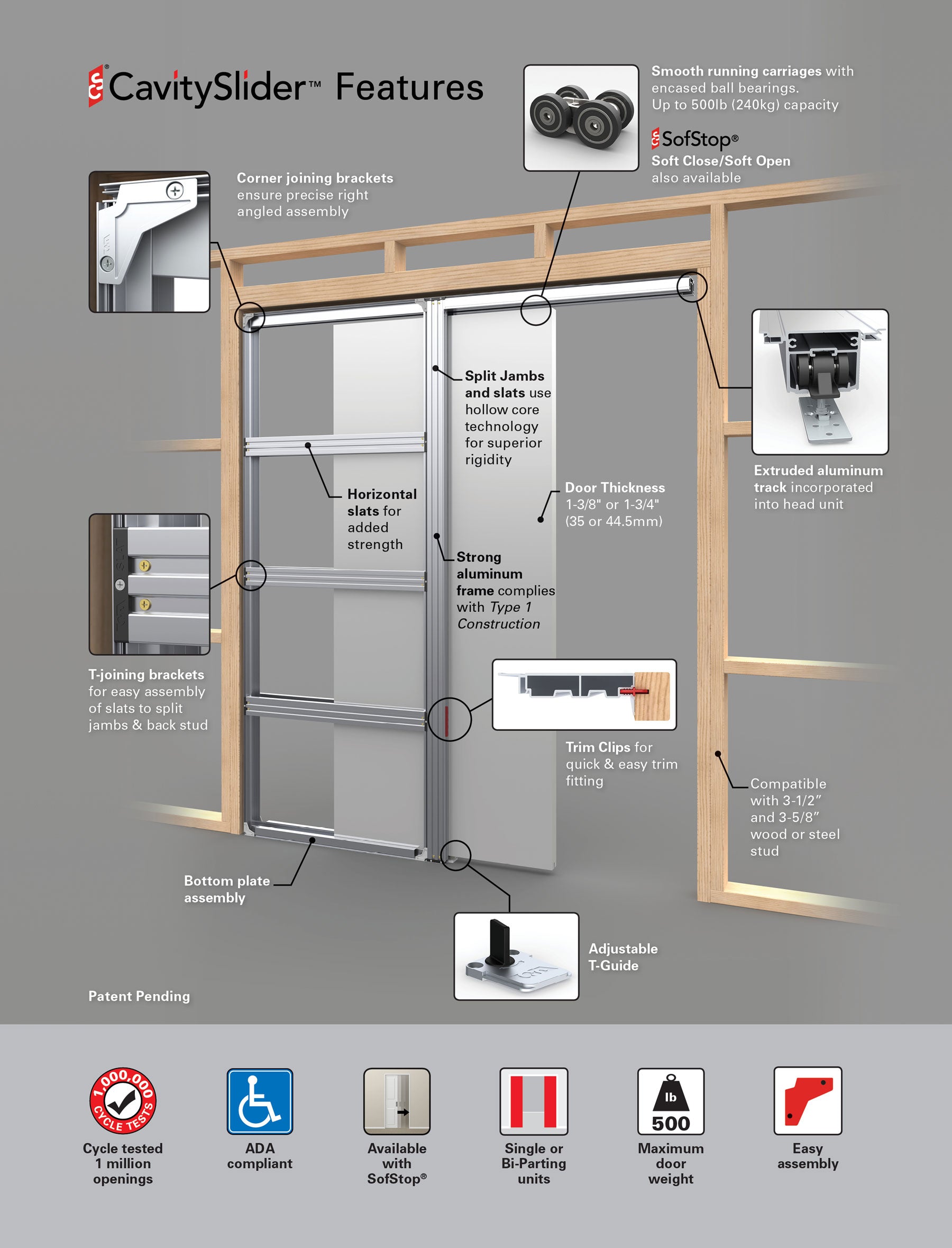Cavity Sliders - Pocket Door Frame 4" Framing Standard, 2x4 Stud (Frame ONLY)