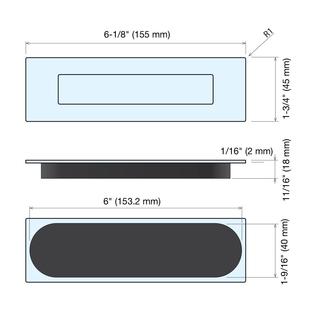 Sugatsune DSI-4503 Stainless Recessed Sliding Door Pull with Flush Cover