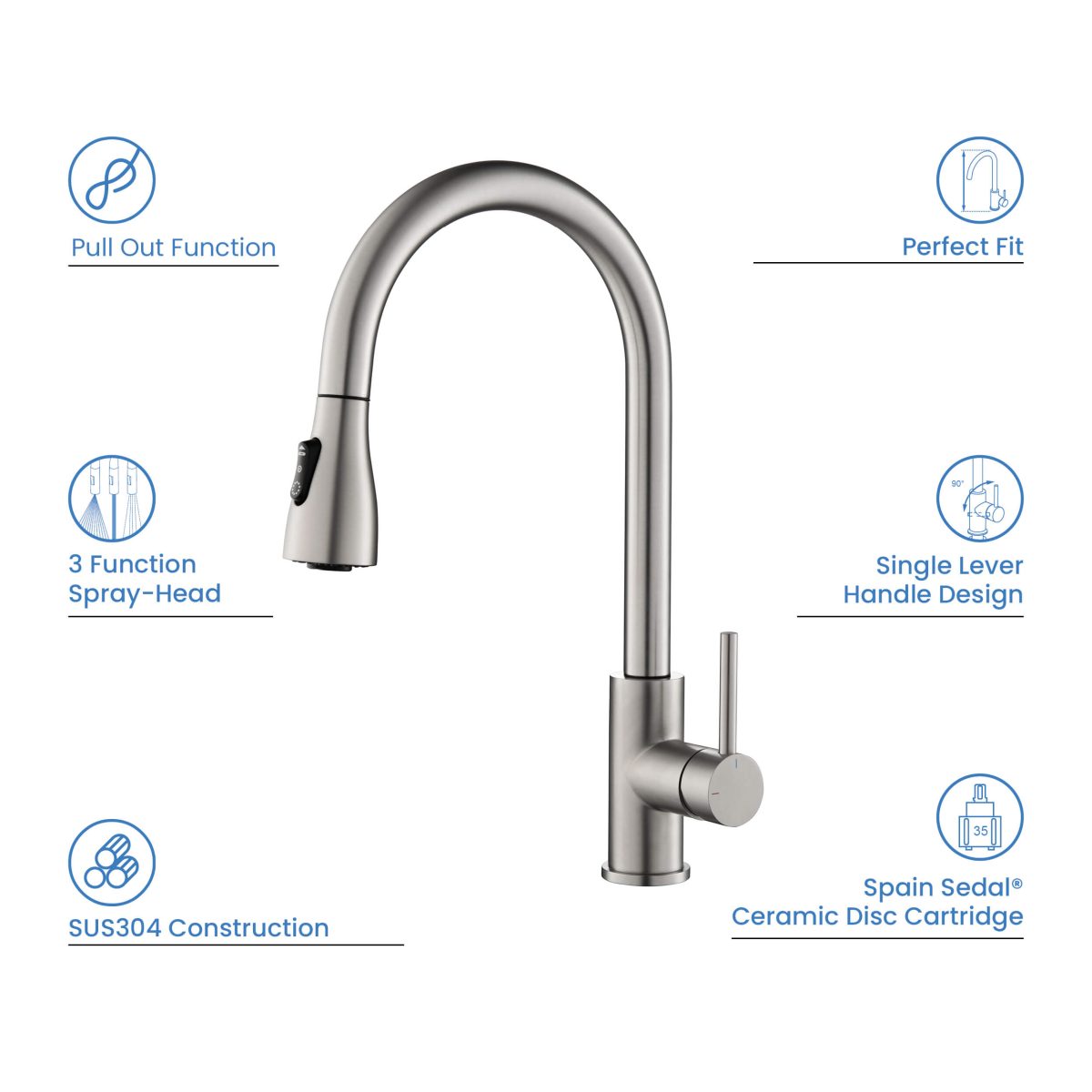 KIBI - Value Single Handle Pull Down Kitchen Faucet – F102