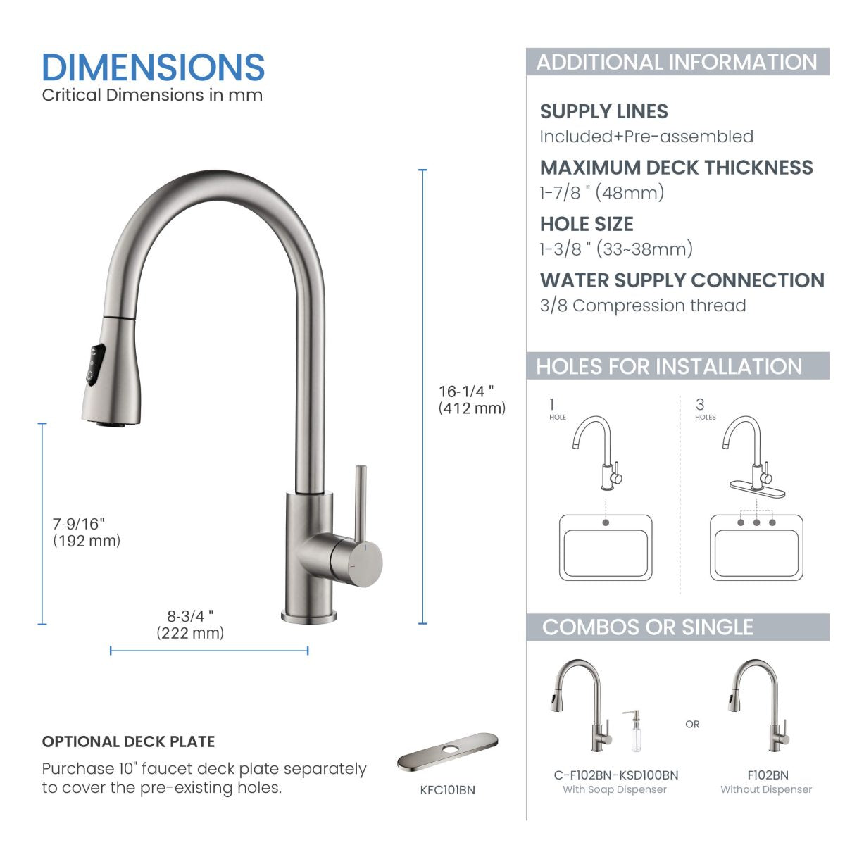KIBI - Value Single Handle Pull Down Kitchen Faucet – F102