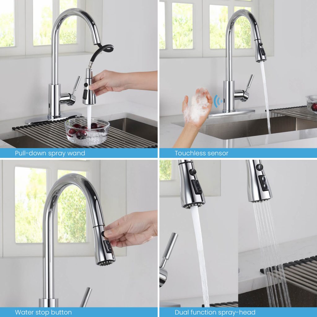 KIBI - Single Handle Pull Down Kitchen Faucet With Touch Sensor - F102-S
