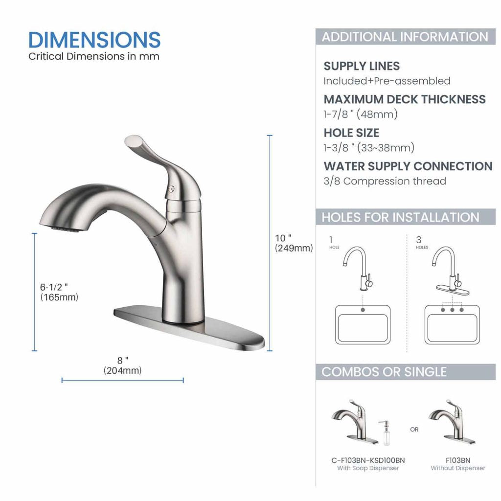 KIBI - Single Handle Pull Down Kitchen Faucet - F103