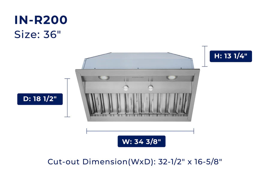 Hauslane - Built-In Range Hoods - IN-R200 Convertible Range Hood (18.5" Deep)
