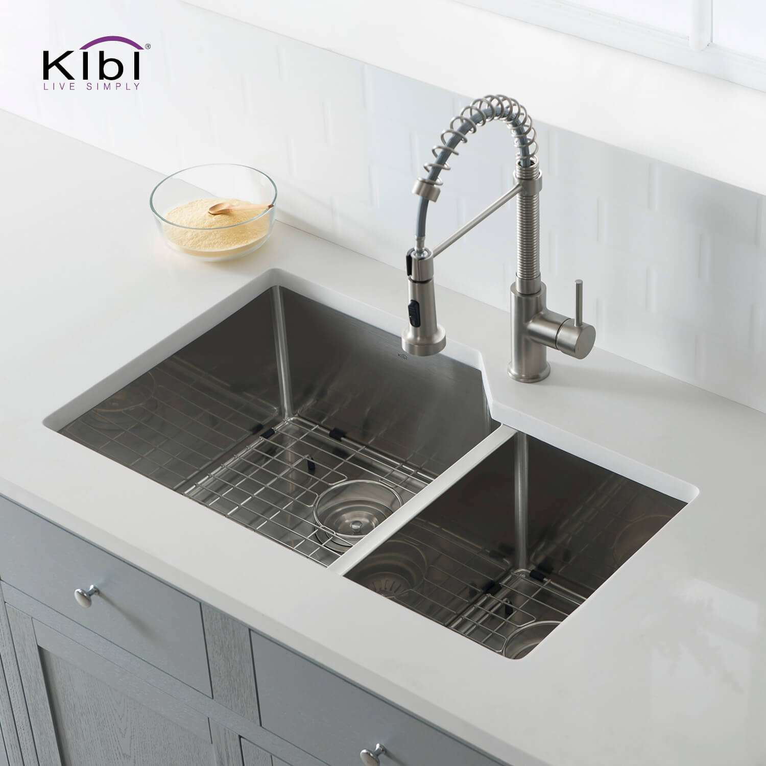 KIBI 32″ Undermount Double Bowl Stainless Steel Kitchen Sink K1-D32