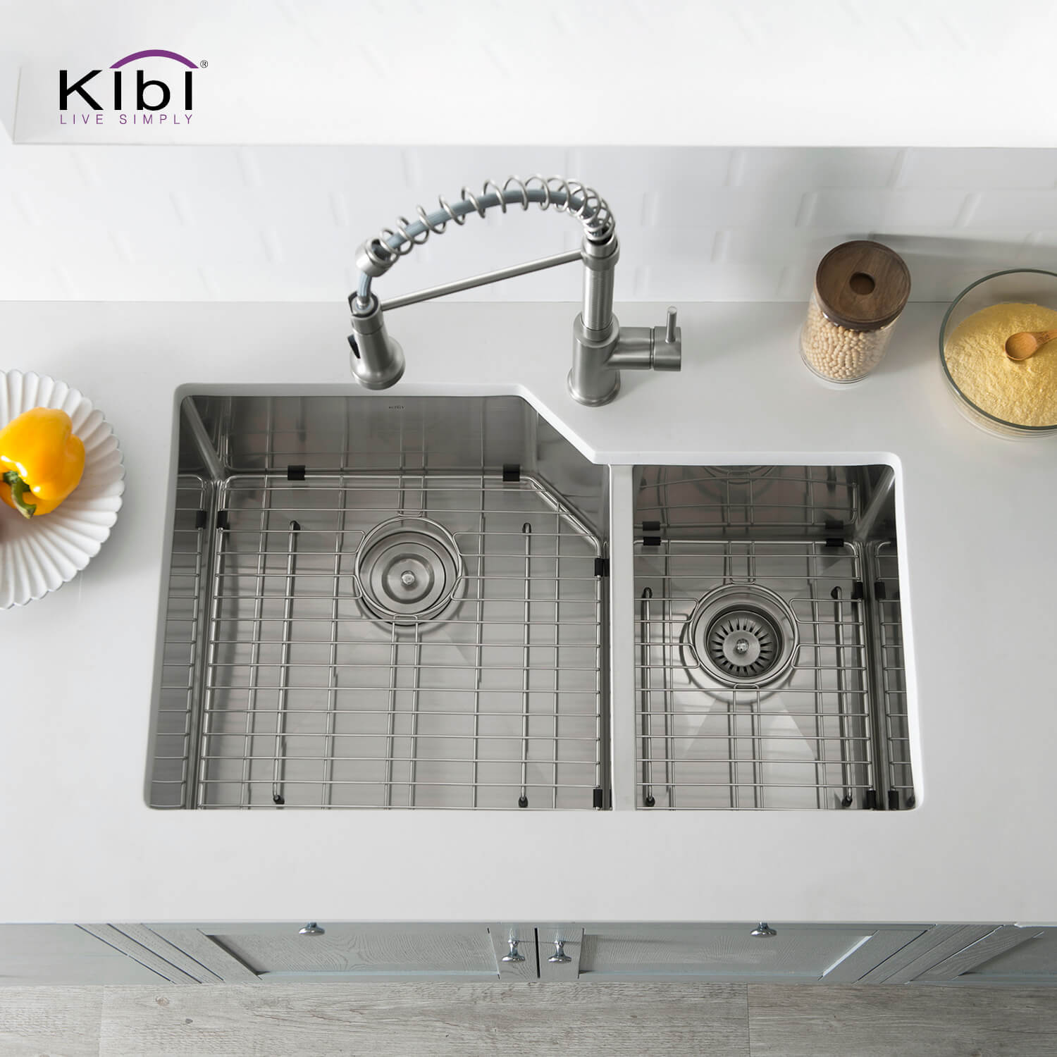 KIBI 32″ Undermount Double Bowl Stainless Steel Kitchen Sink K1-D32