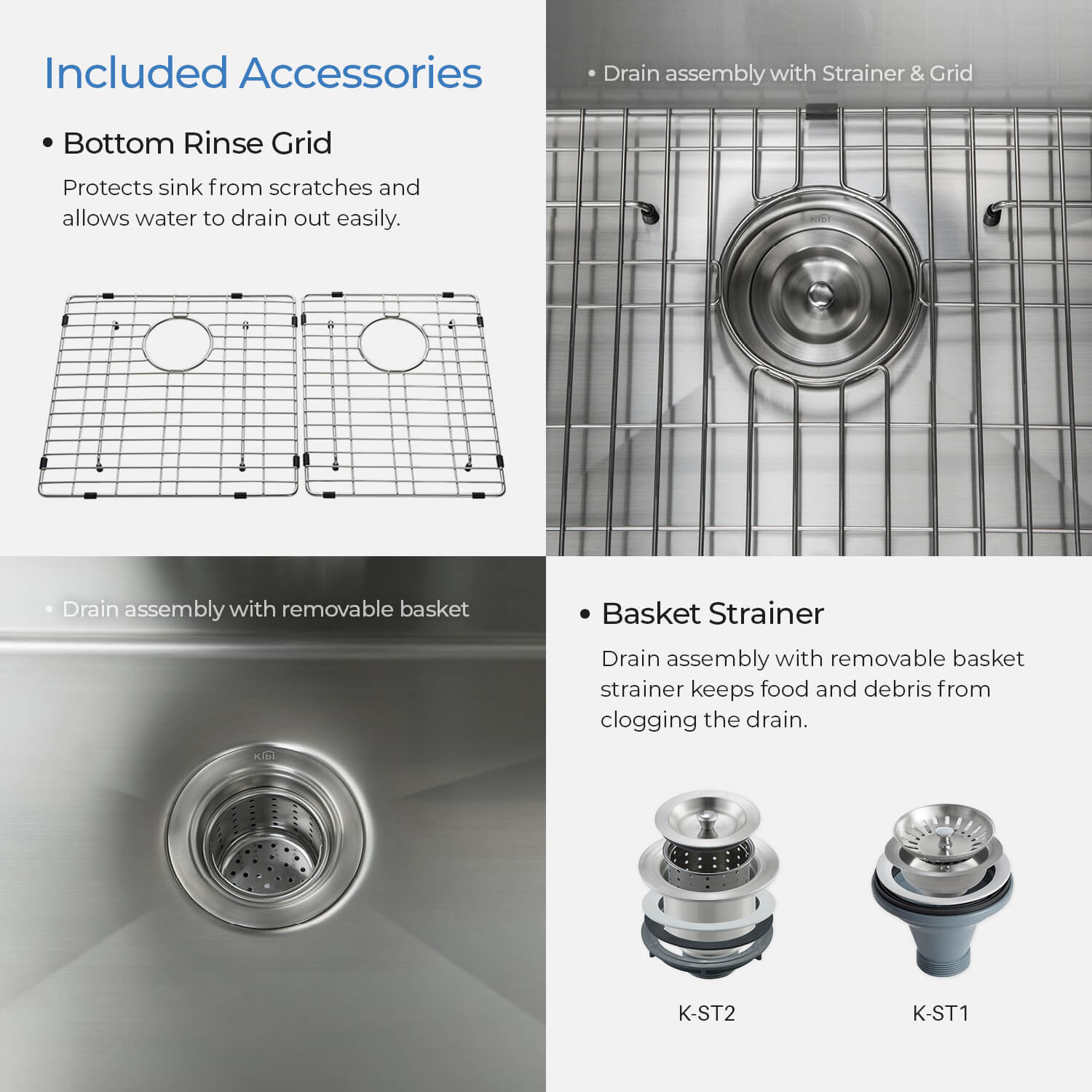KIBI 32-3/4″ Handcrafted Undermount Double Bowl Stainless Steel Kitchen Sink K1-D33-BS