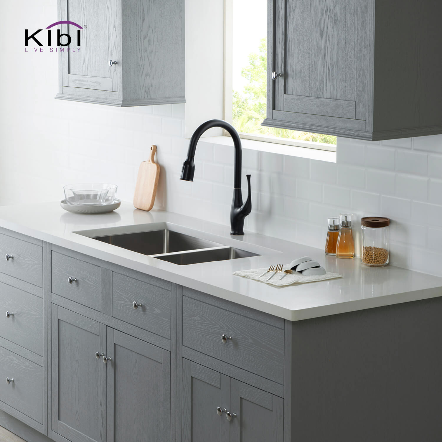 KIBI 32-3/4″ Handcrafted Undermount Double Bowl Stainless Steel Kitchen Sink K1-D33-BS