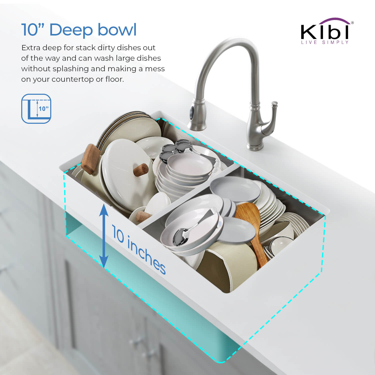 KIBI 32-3/4″ Handcrafted Undermount Double Bowl Stainless Steel Kitchen Sink K1-D33-EQ