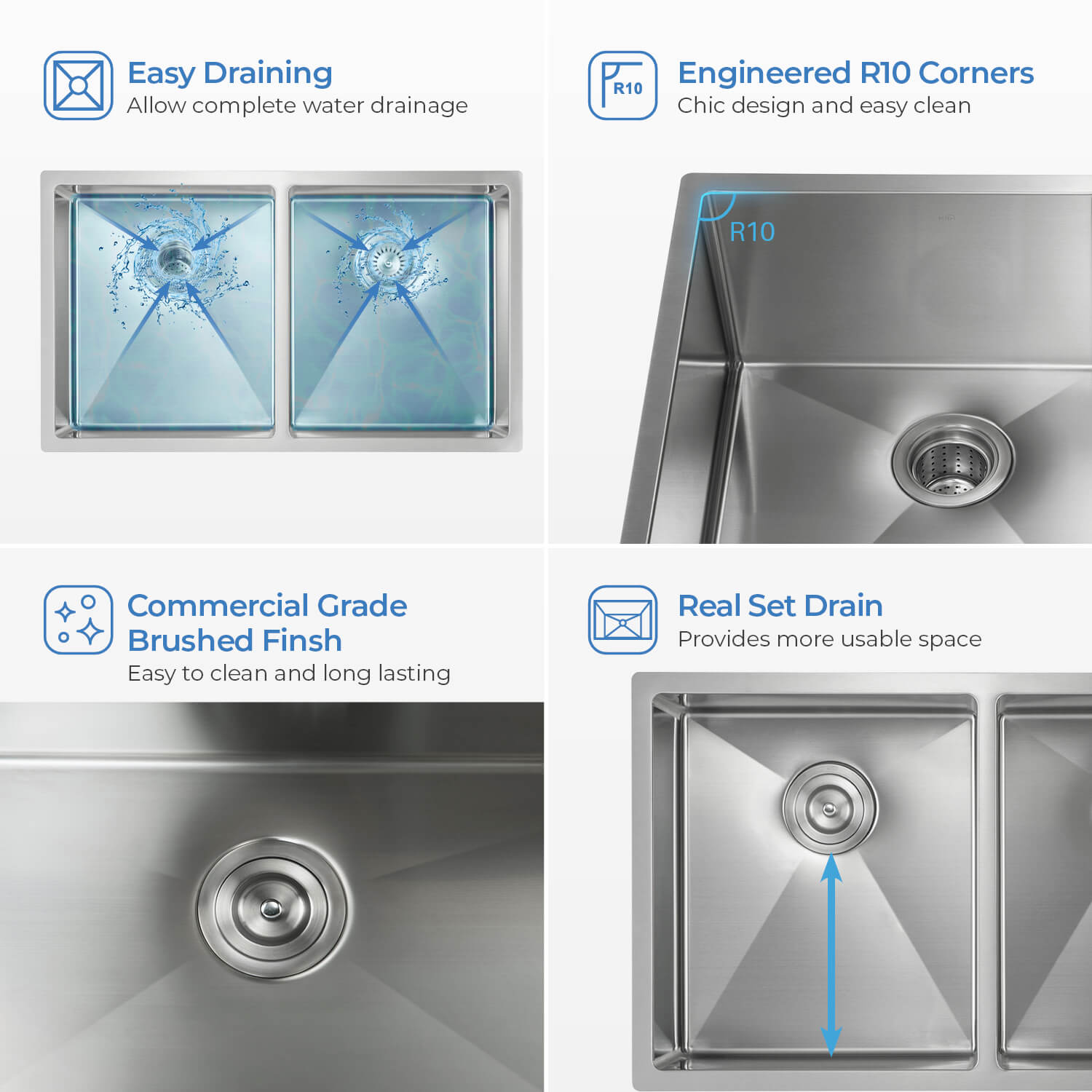 KIBI 32-3/4″ Handcrafted Undermount Double Bowl Stainless Steel Kitchen Sink K1-D33-EQ