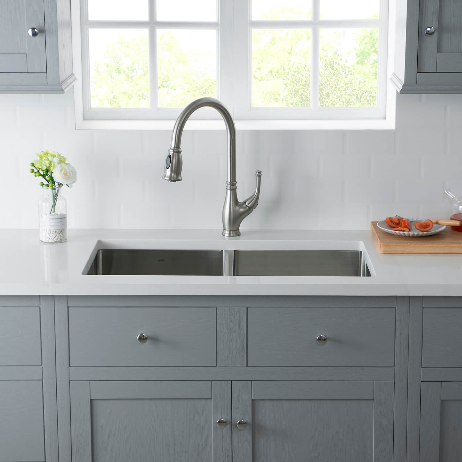 KIBI 32-3/4″ Handcrafted Undermount Double Bowl Stainless Steel Kitchen Sink K1-D33-EQ