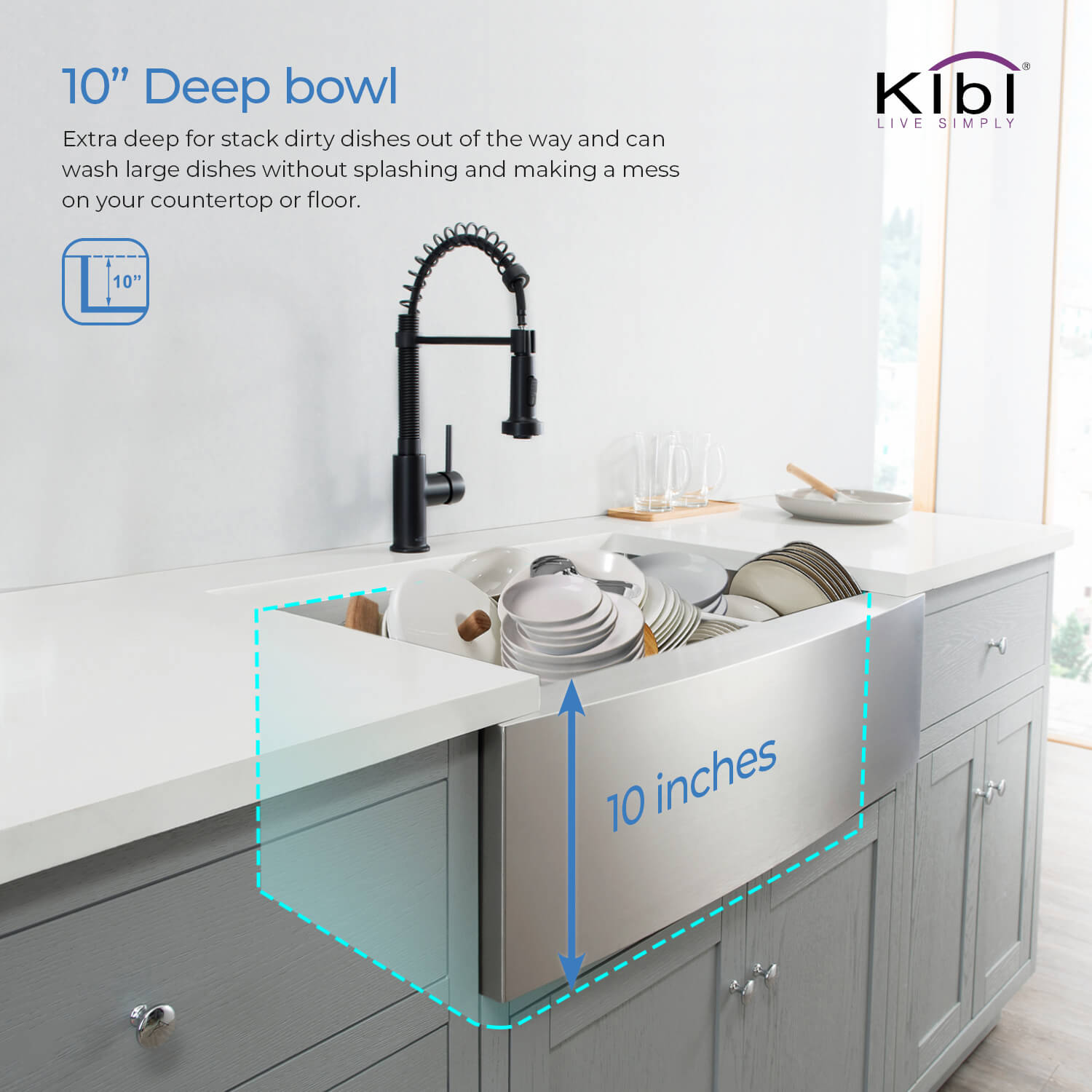 KIBI 33″ Handcrafted Farmhouse Apron Double Bowl Stainless Steel Kitchen Sink K1-DF33