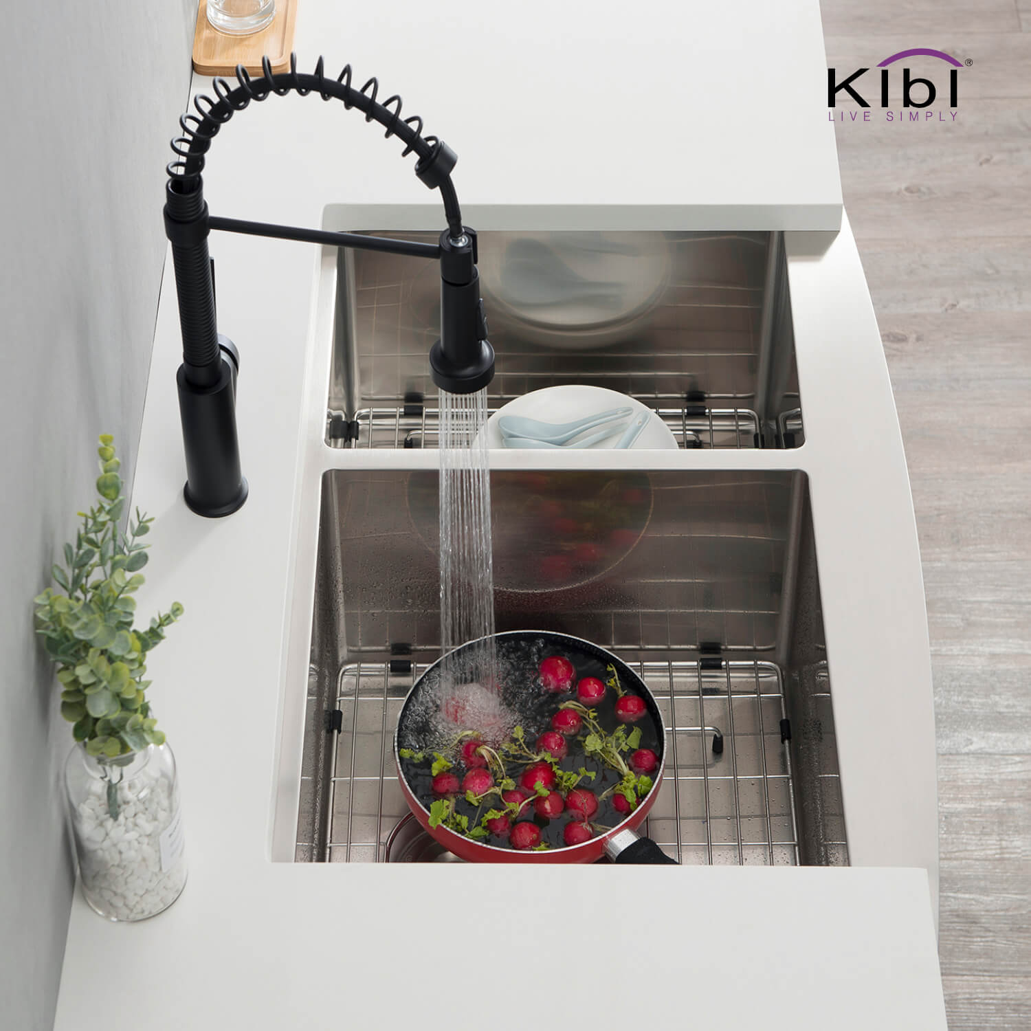 KIBI 36″ Handcrafted Farmhouse Apron Double Bowl Stainless Steel Kitchen Sink K1-DF36