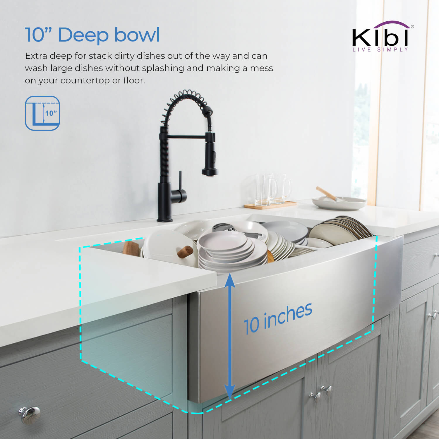 KIBI 36″ Handcrafted Farmhouse Apron Double Bowl Stainless Steel Kitchen Sink K1-DF36