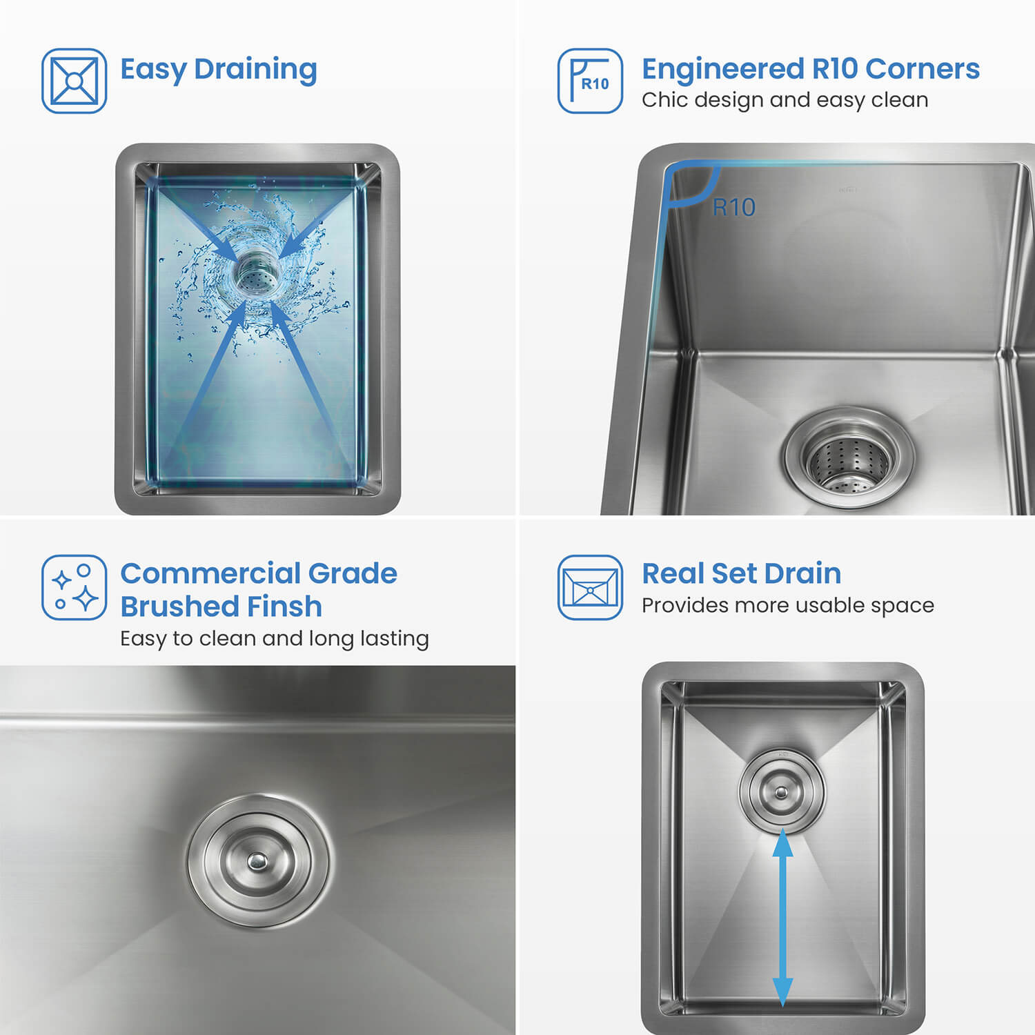 KIBI 14″ Undermount Single Bowl Stainless Steel Kitchen Sink K1-S14