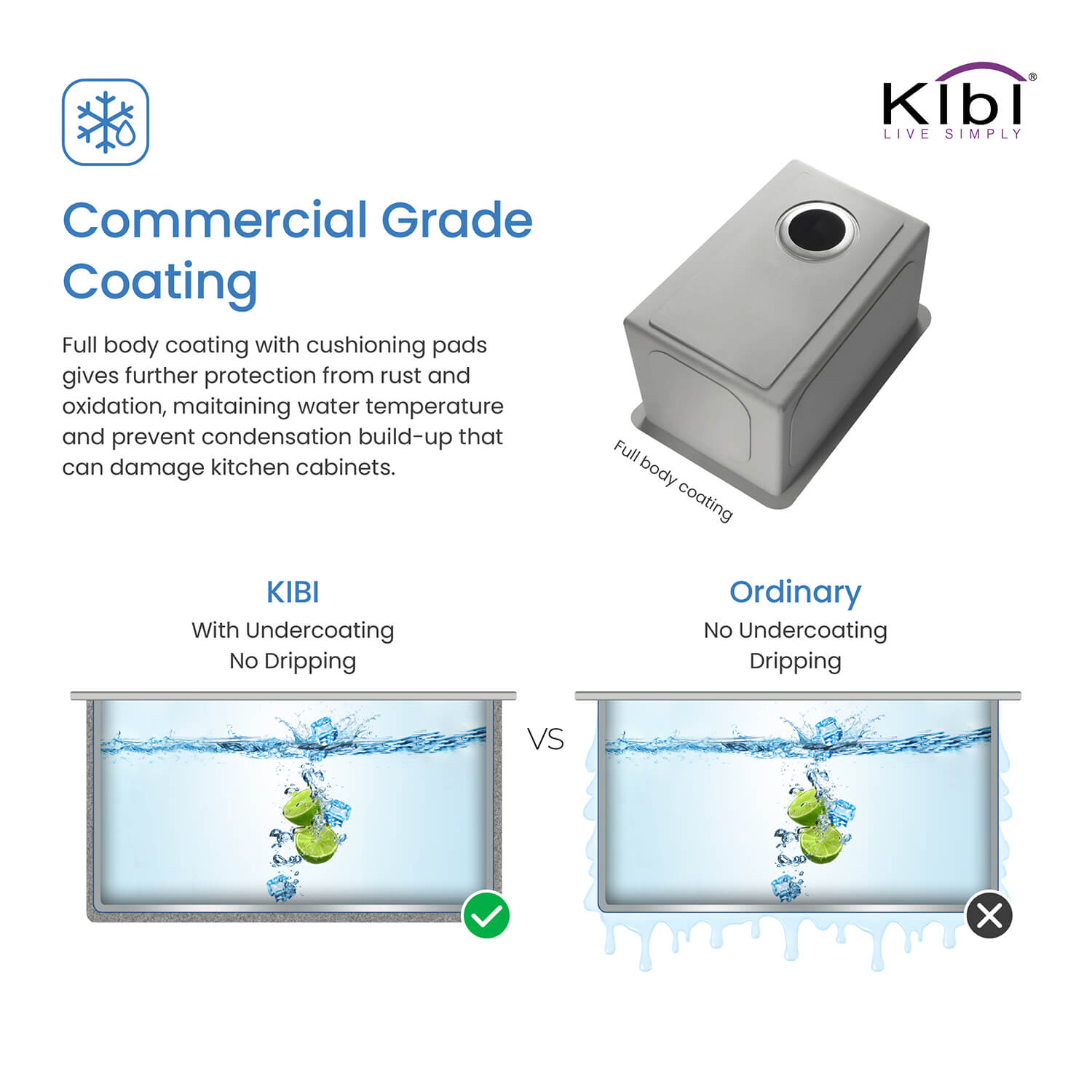 KIBI 14″ Undermount Single Bowl Stainless Steel Kitchen Sink K1-S14