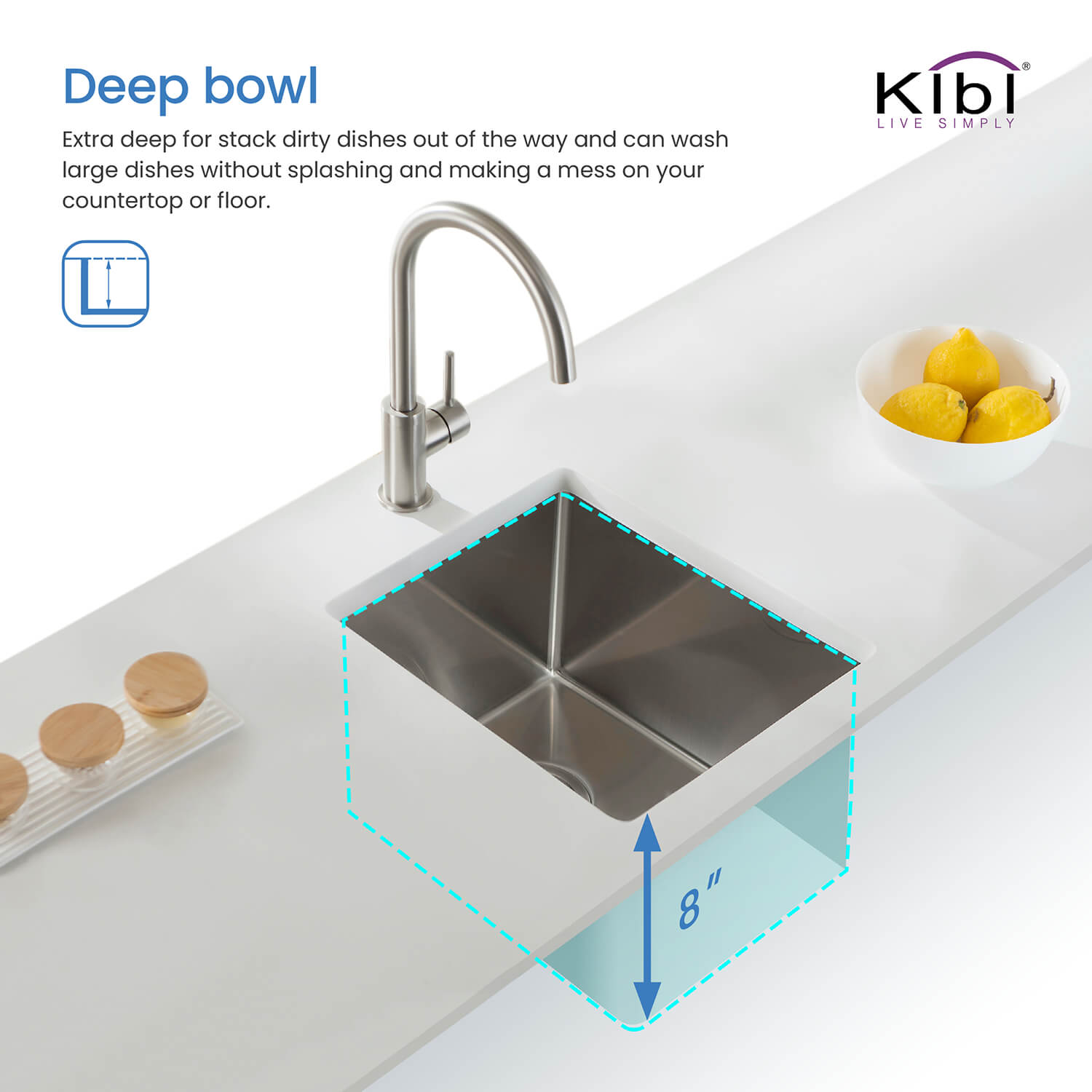 KIBI 14″ Undermount Single Bowl Stainless Steel Kitchen Sink K1-S14