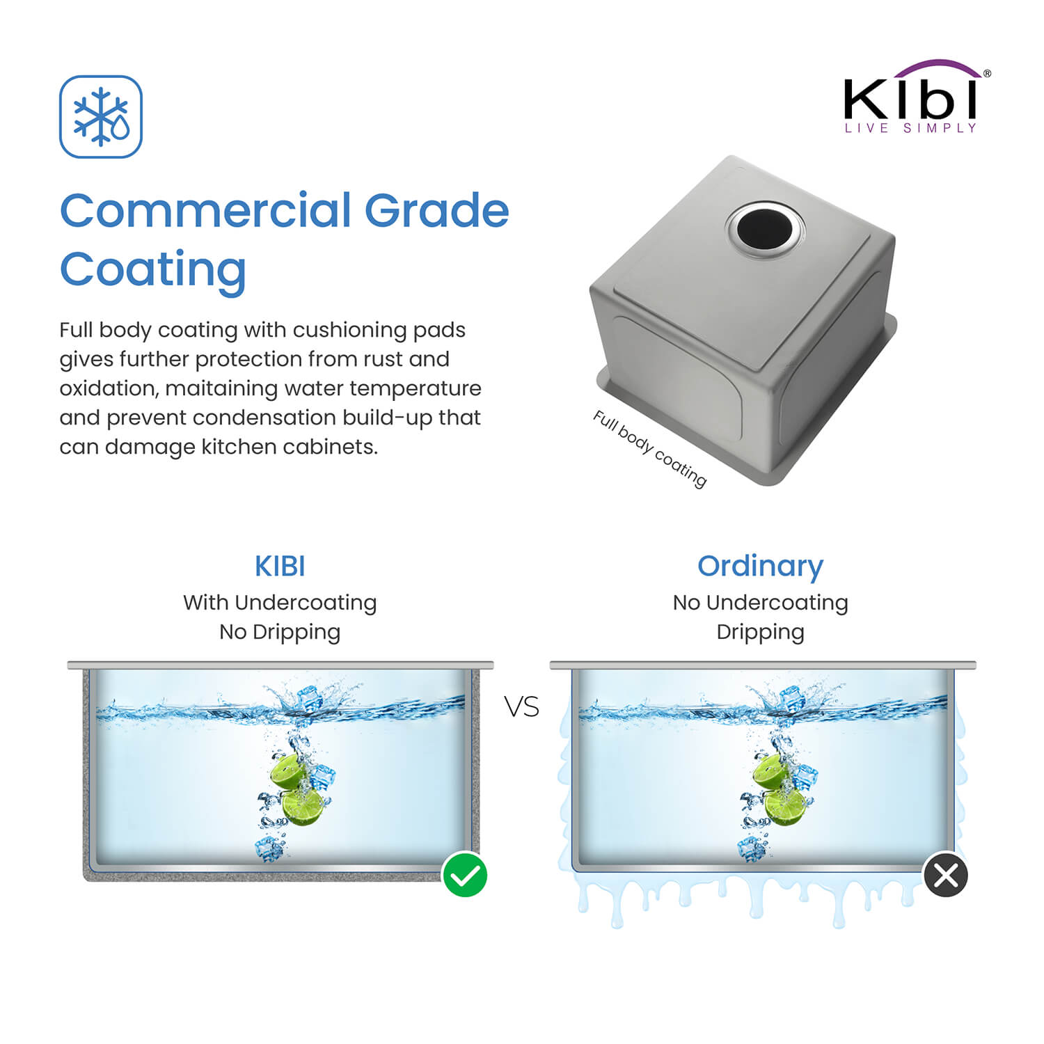 KIBI 16″ Undermount Single Bowl Stainless Steel Kitchen Sink K1-S16