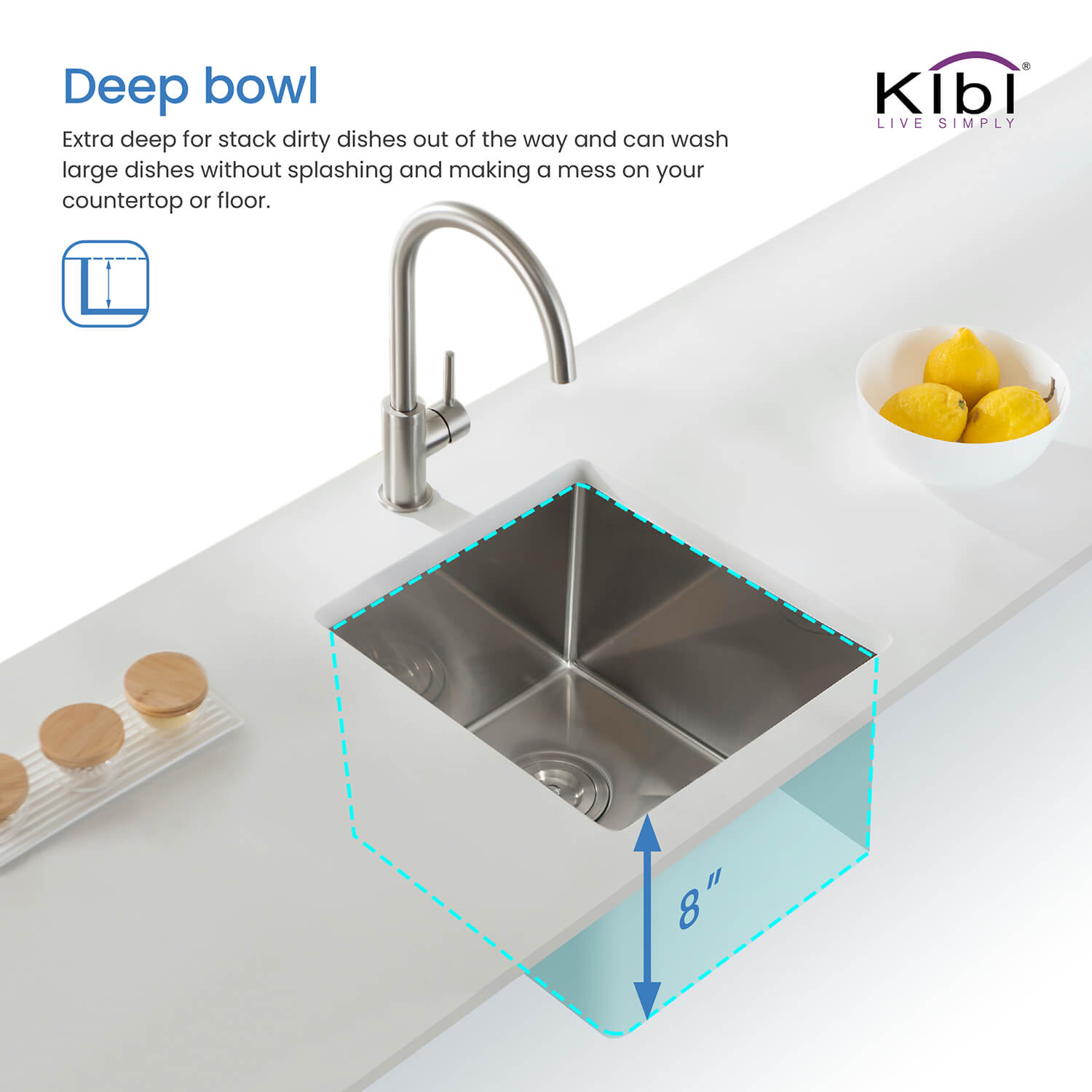 KIBI 16″ Undermount Single Bowl Stainless Steel Kitchen Sink K1-S16