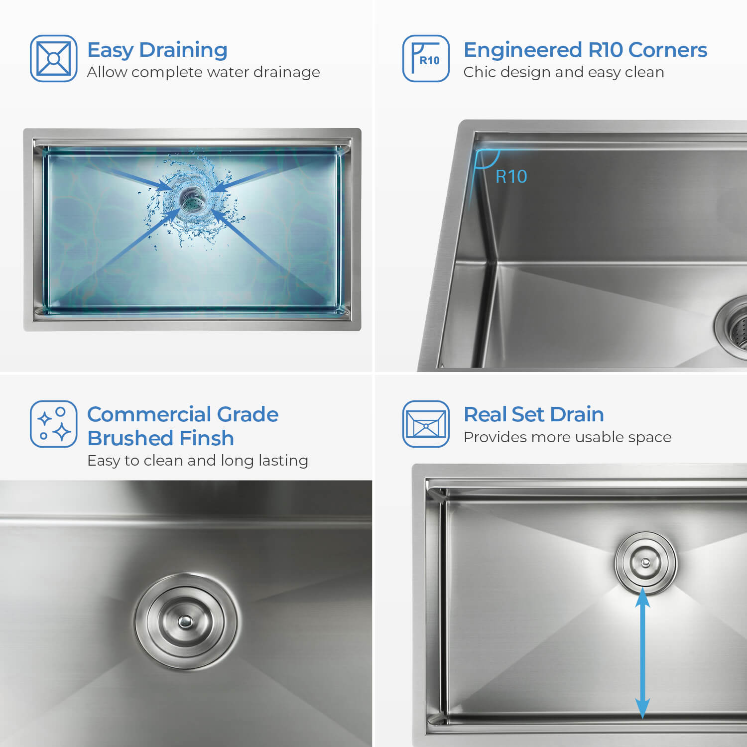 KIBI 33″ Undermount Single Bowl Stainless Steel Kitchen Sink Work Station K1-S33T