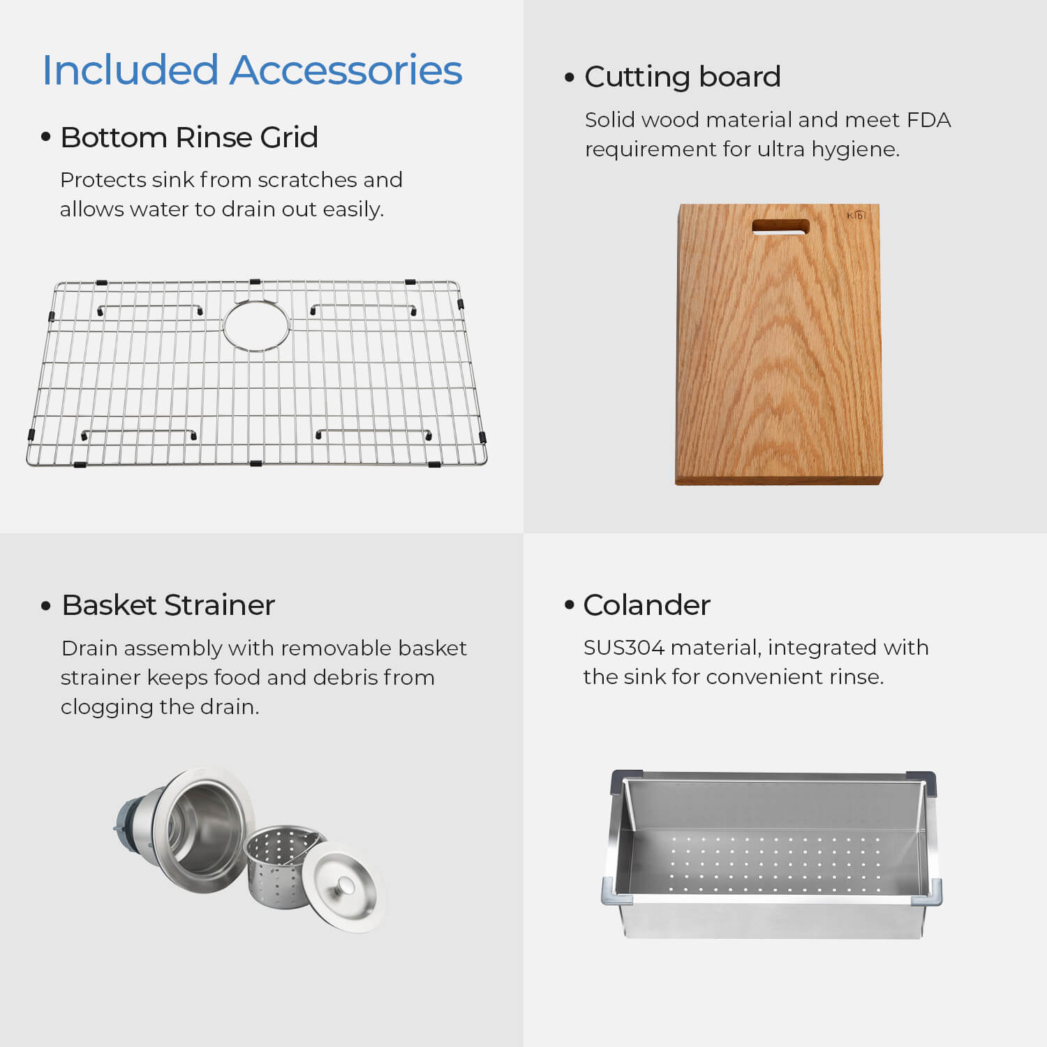 KIBI 33″ Undermount Single Bowl Stainless Steel Kitchen Sink Work Station K1-S33T