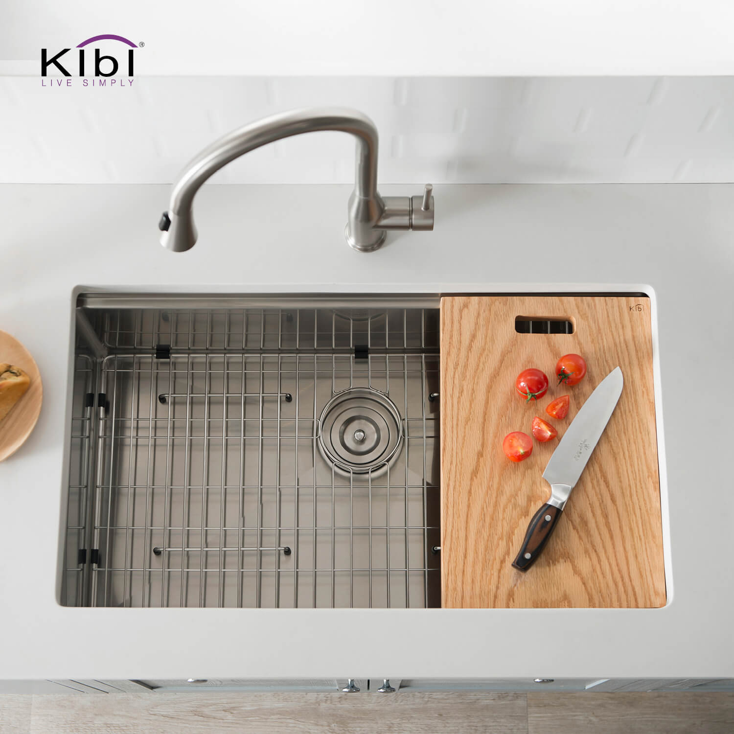 KIBI 33″ Undermount Single Bowl Stainless Steel Kitchen Sink Work Station K1-S33T