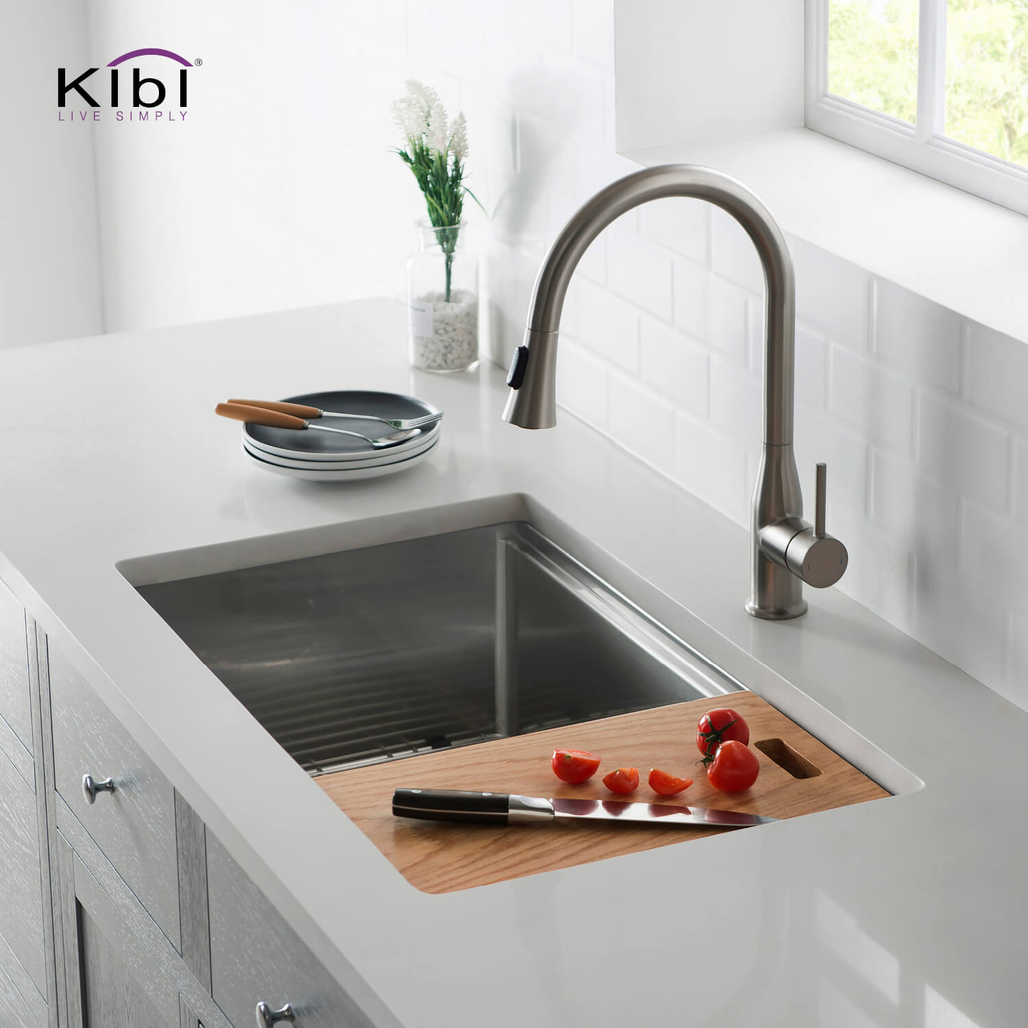 KIBI 33″ Undermount Single Bowl Stainless Steel Kitchen Sink Work Station K1-S33T