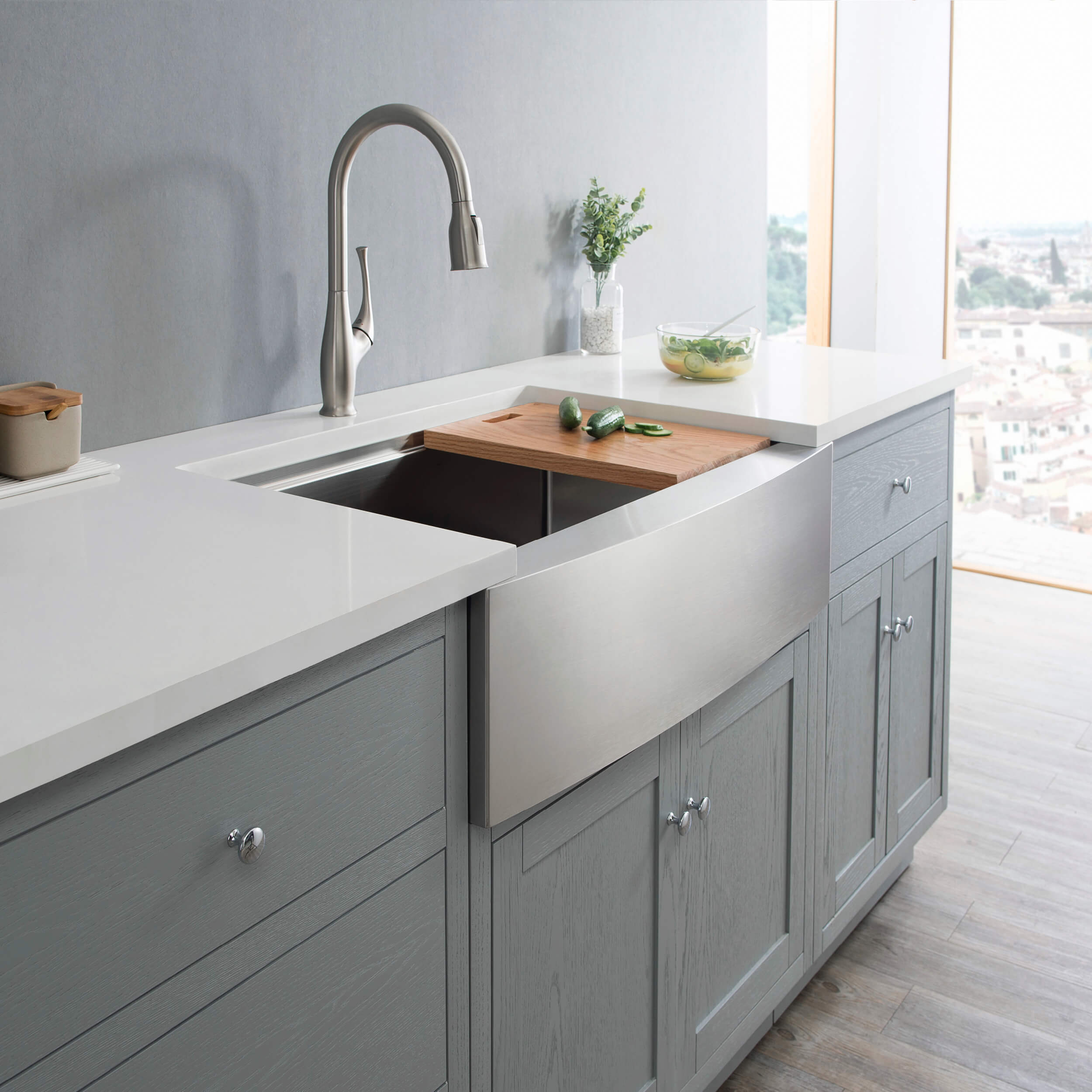 KIBI 27″ Undermount Single Bowl Stainless Steel Kitchen Sink Work Station K1-SF27T