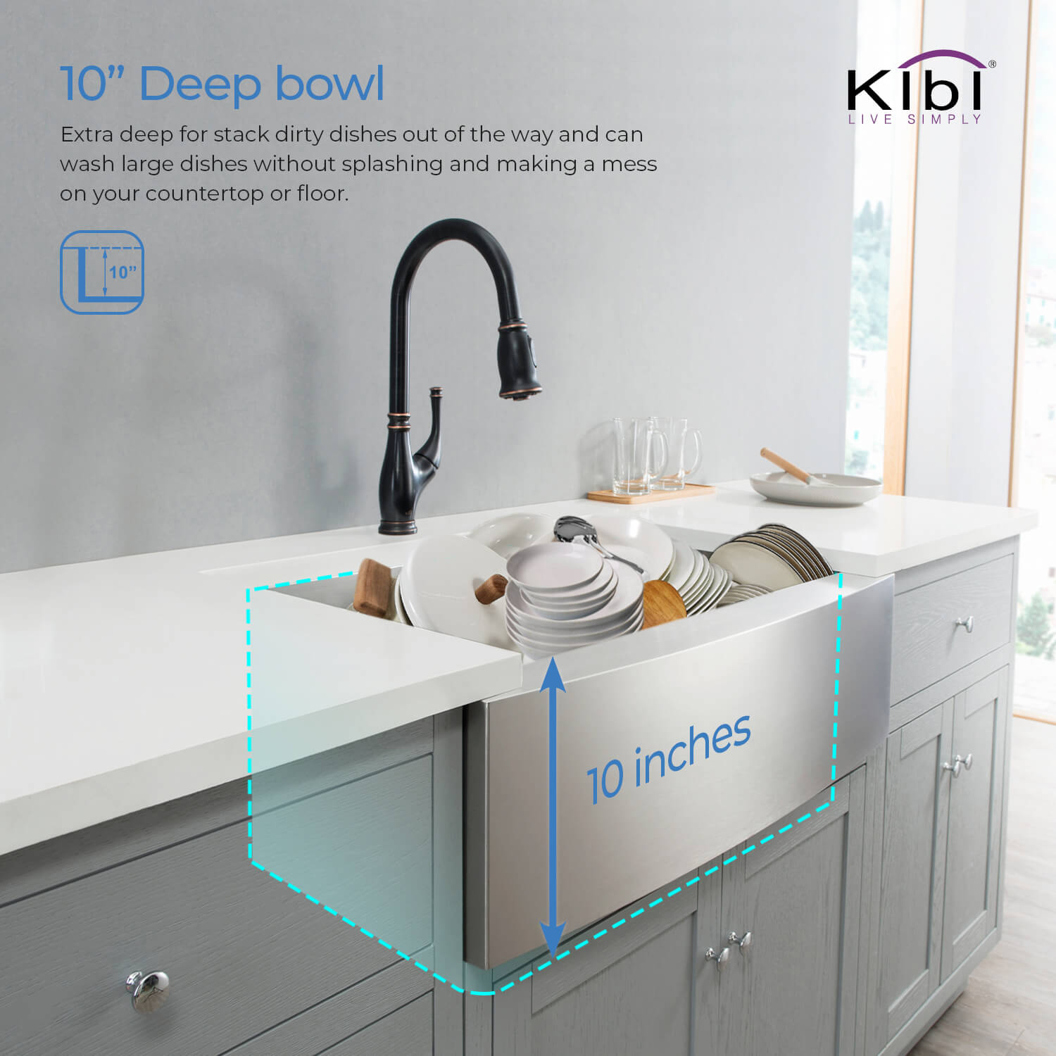 KIBI 30″ Handcrafted Farmhouse Apron Single Bowl Stainless Steel Kitchen Sink K1-SF30