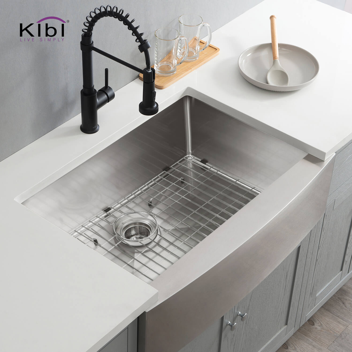 KIBI 30″ Handcrafted Farmhouse Apron Single Bowl Stainless Steel Kitchen Sink K1-SF30