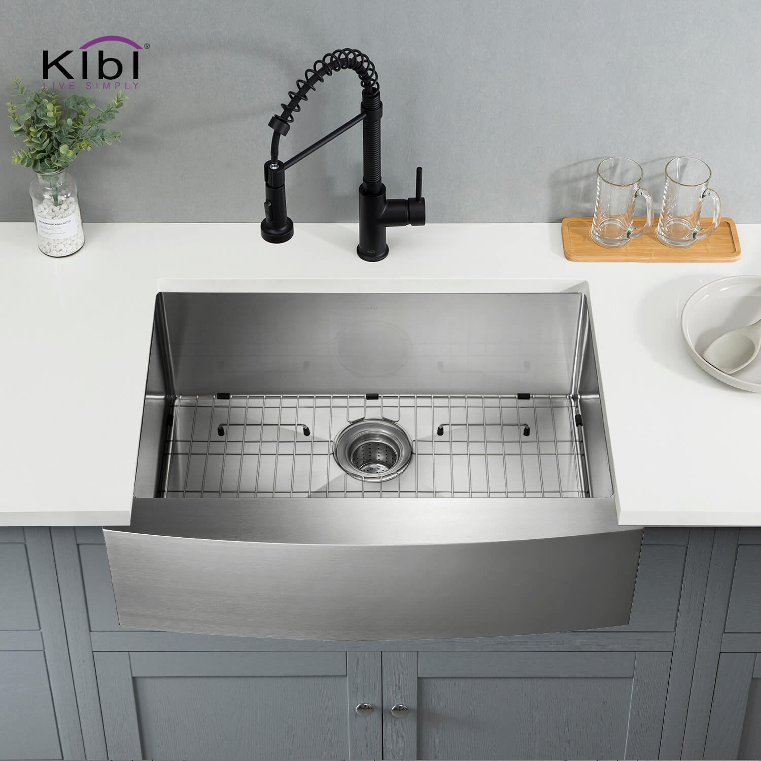 KIBI 30″ Handcrafted Farmhouse Apron Single Bowl Stainless Steel Kitchen Sink K1-SF30
