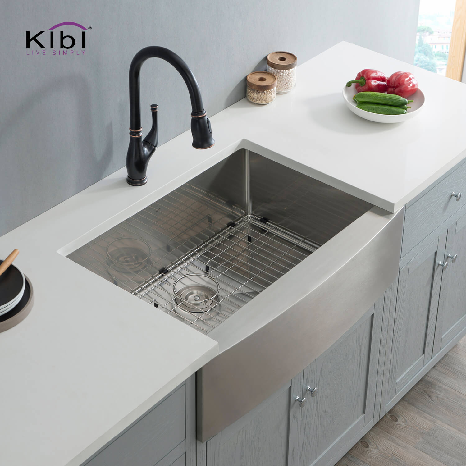 KIBI 33″ Handcrafted Farmhouse Apron Single Bowl Stainless Steel Kitchen Sink K1-SF33