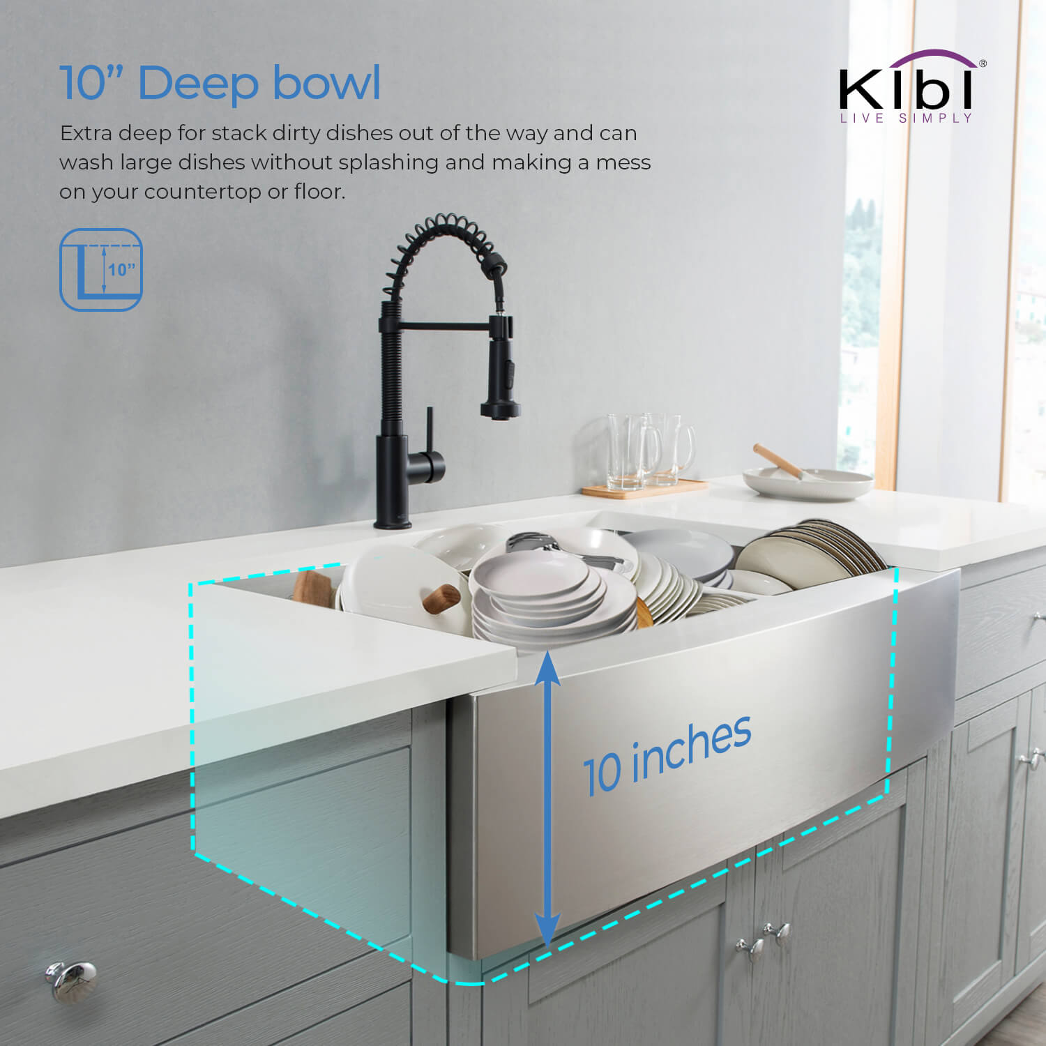 KIBI 36″ Handcrafted Farmhouse Apron Single Bowl Stainless Steel Kitchen Sink K1-SF36