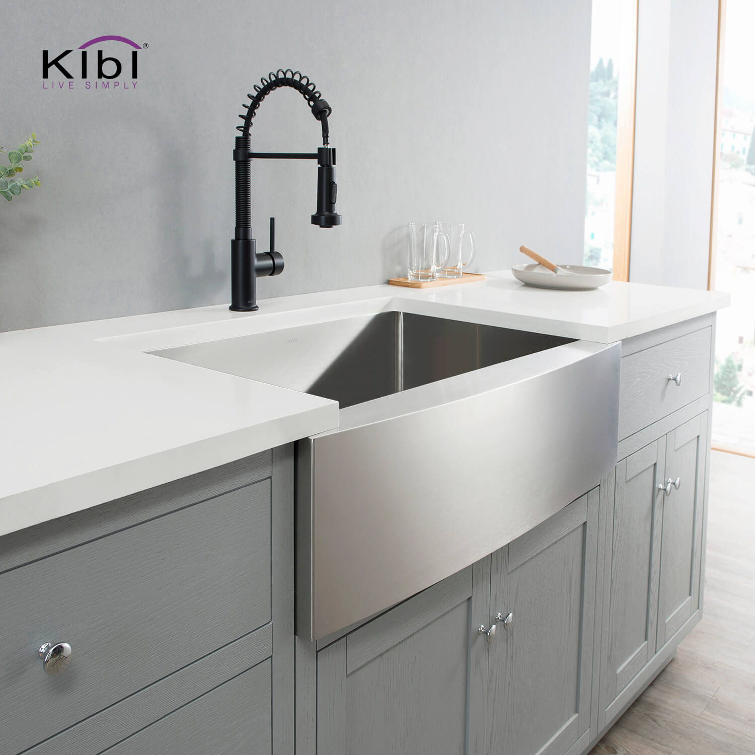 KIBI 36″ Handcrafted Farmhouse Apron Single Bowl Stainless Steel Kitchen Sink K1-SF36