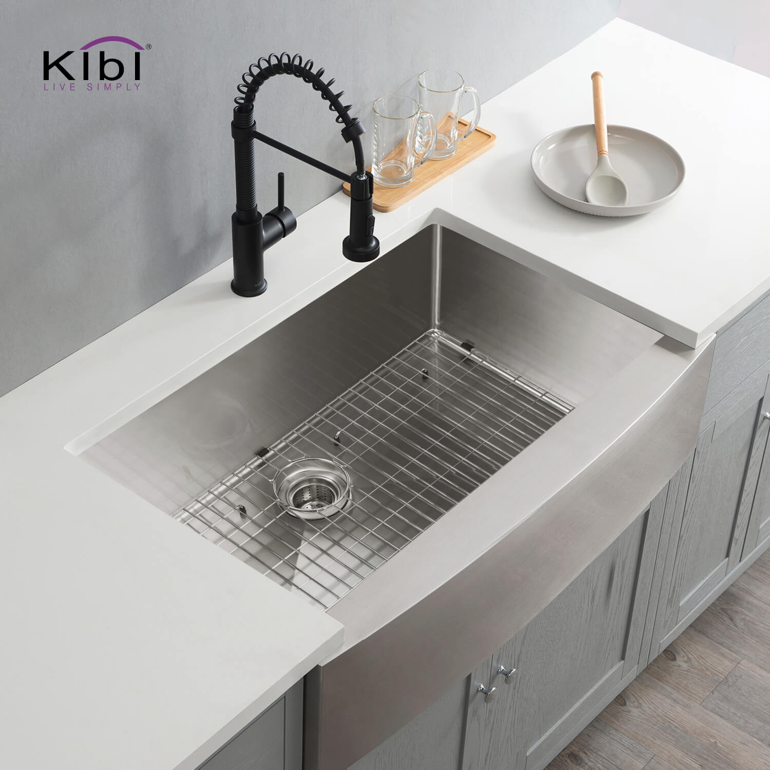 KIBI 36″ Handcrafted Farmhouse Apron Single Bowl Stainless Steel Kitchen Sink K1-SF36