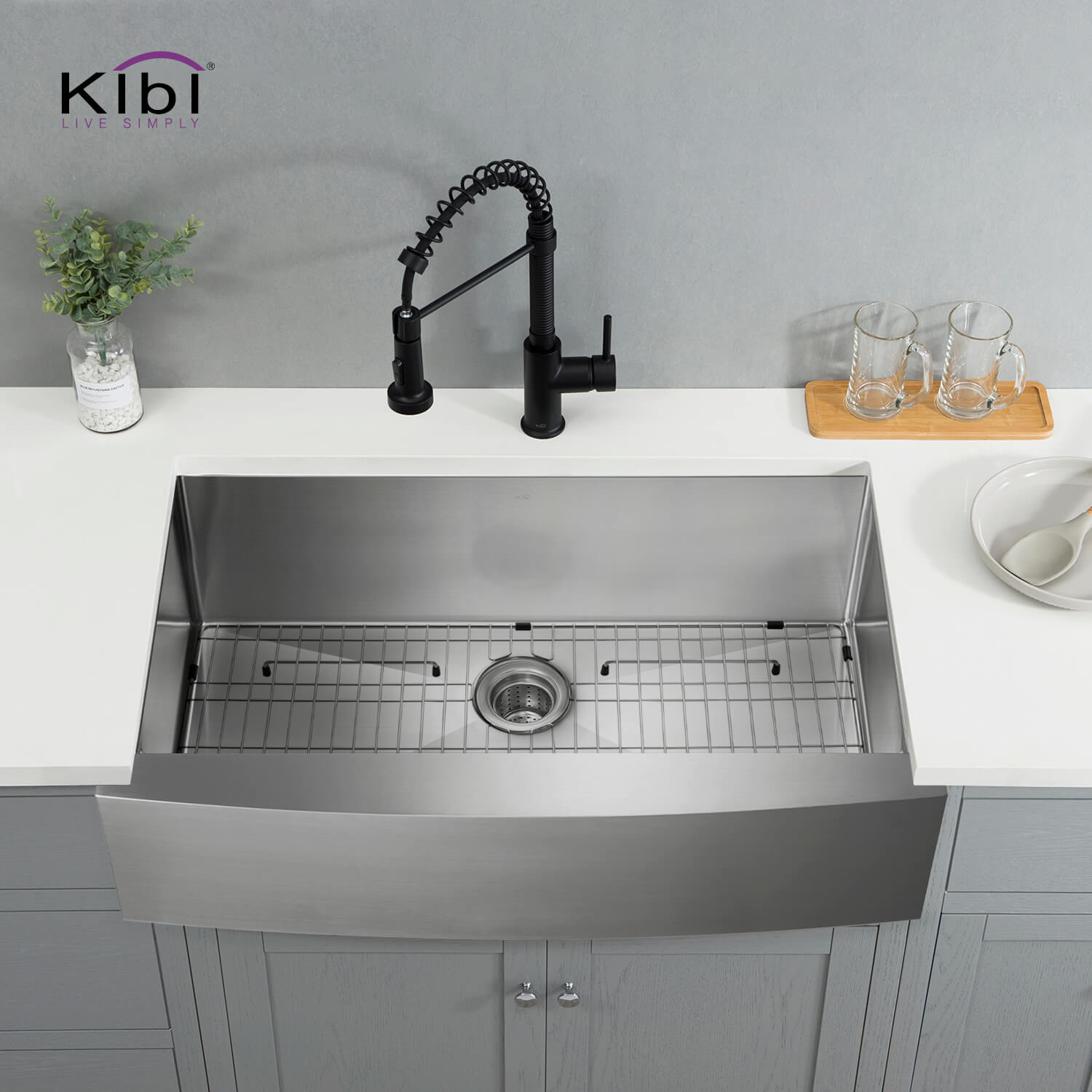 KIBI 36″ Handcrafted Farmhouse Apron Single Bowl Stainless Steel Kitchen Sink K1-SF36